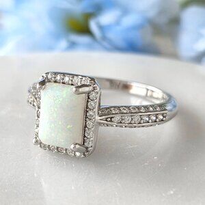 Square White Opal Ring - 925 Sterling Silver Ring